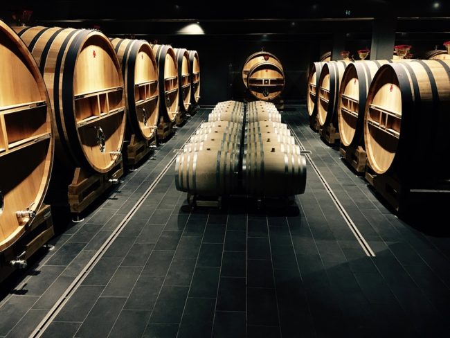 Pasillo de barricas de roble francés en nuestra bodega de Ponferrada