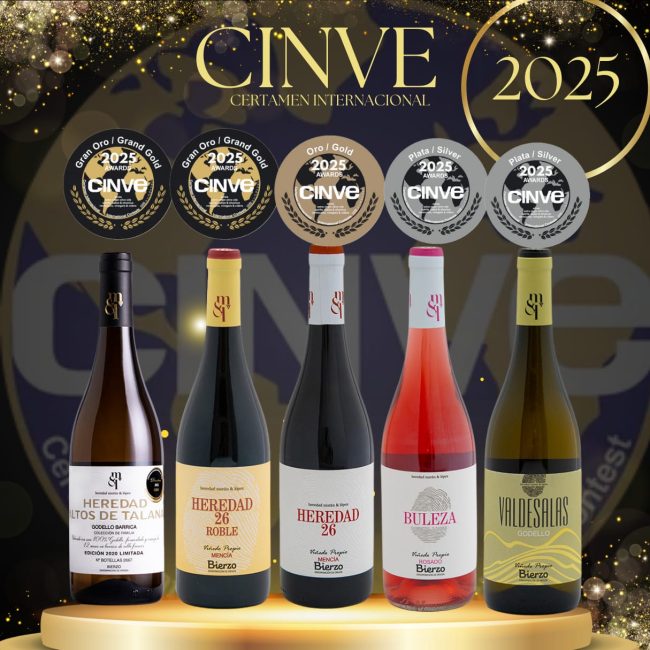 Conjunto de botellas premiadas en CINVE 2025 de nuestra bodega